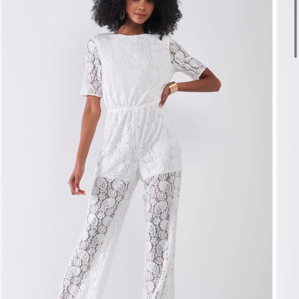 Elegant White Lace crochet Jumpsuit